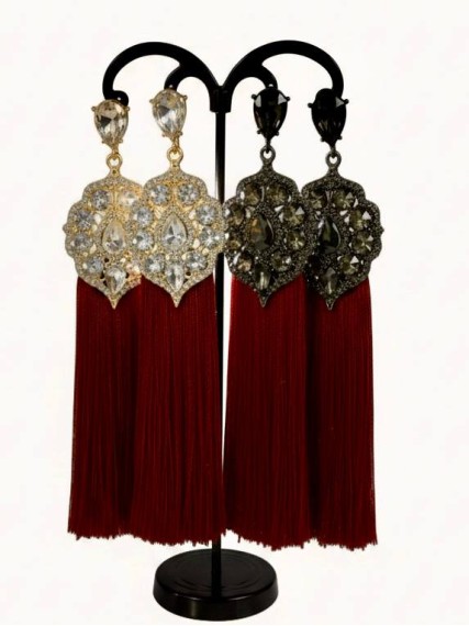 Серьги-кисти "В русском стиле" бордовые