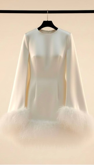 Платье-кейп праздничное с перьями 