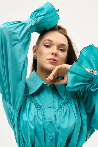 Рубашка хлопковая бирюзового цвета "Insight" | YULIA KEYLOR