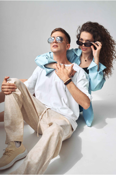 Рубашка хлопковая Oversize "Облако" небесно-голубая